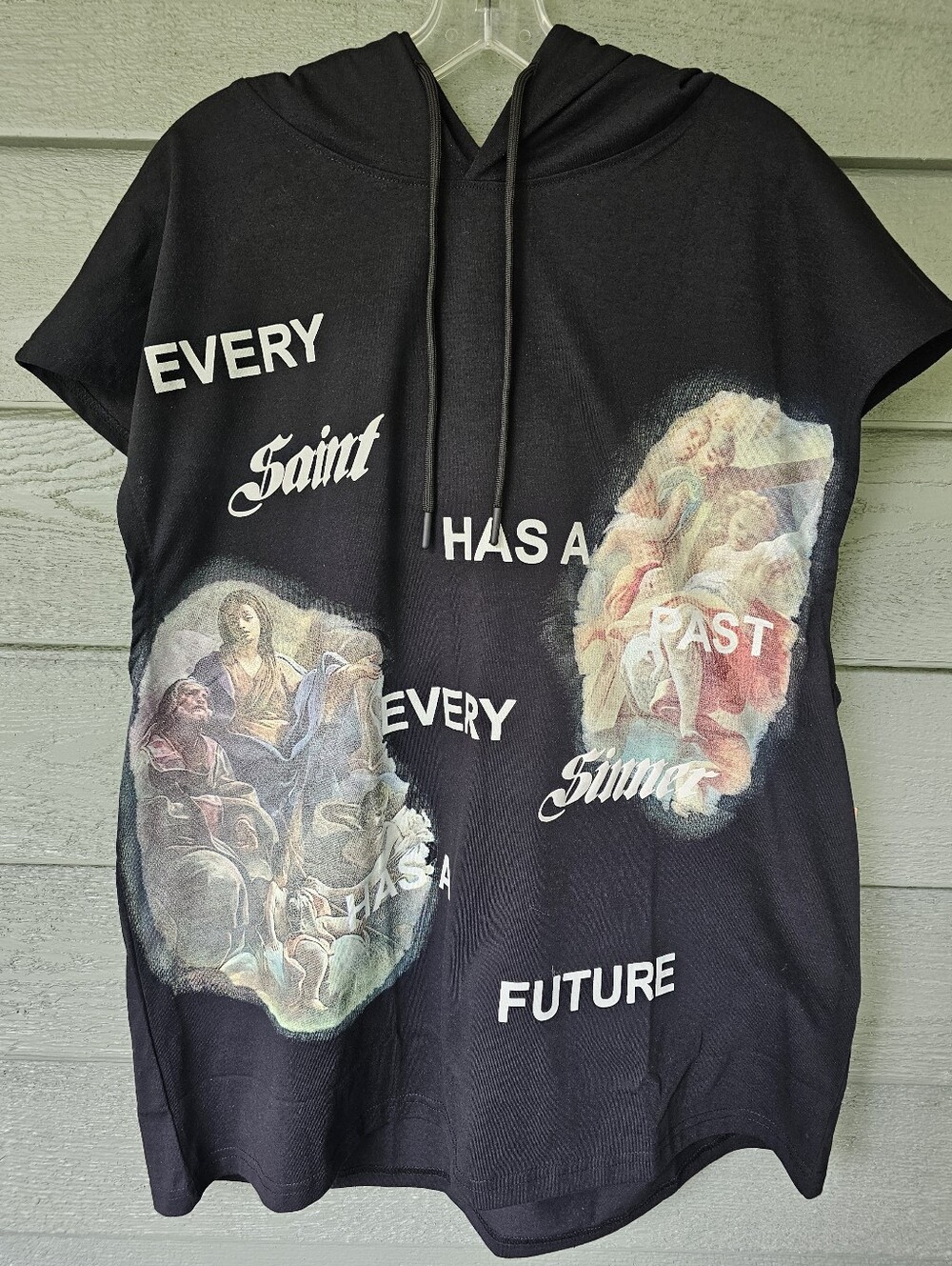 RGSTR Black Religious Art & Text Graphic Print Black Sleeveless Hoodie Men's 2XL